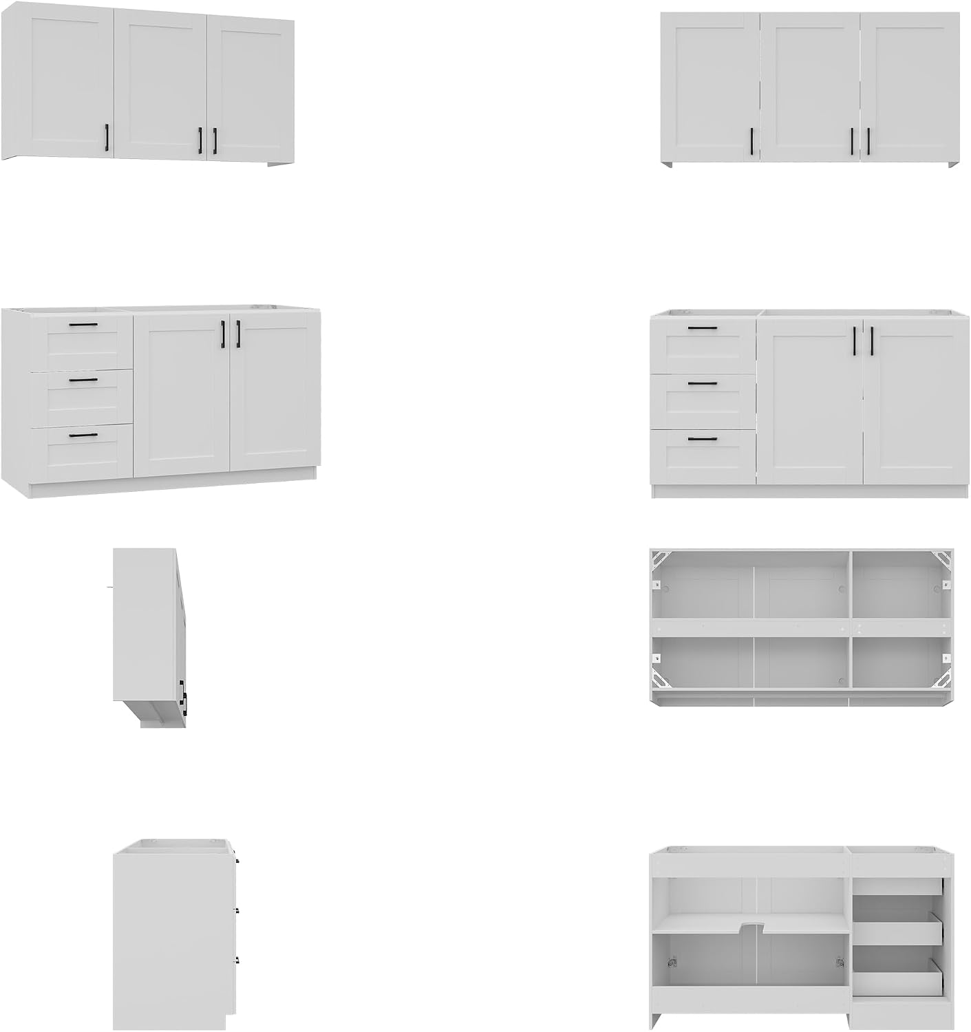 Homsee 60" W Modular Kitchen Pantry with Wall Cabinet, DIY Kitchen Cabinet Set Without Countertop, Modular Storage Cupboard with Drawers & Shelf, Large Storage Set for Dining Room, White