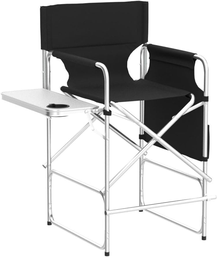 Makeup Chair for Makeup Artist 41'',Tall Directors Chairs Foldable with Side Table Cup Holder Storage Bag and Footrest, Folding Chair Makeup Chair for Clients 400lbs Capacity