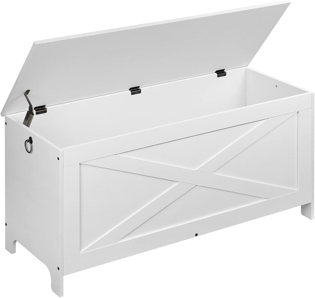 MAHANCRIS 39.4" Toy Chest, Sturdy Entryway Storage Chest with Safety Hinges, Retro Toy Box, Wooden Look Accent Furniture for Living Room, Bedroom, White SCWT48101Z1