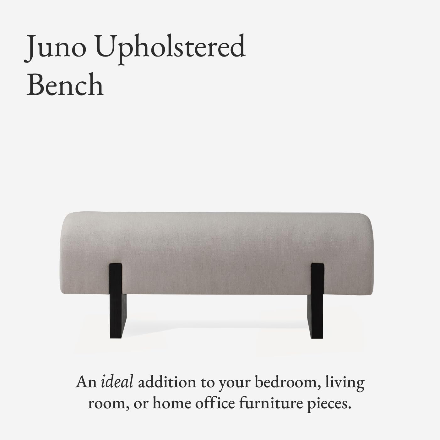 Maven Lane Juno Modern Wooden Upholstered Bench, Padded Seat for Kitchin Dining Room Table, Entryway Accent, or Window Seating in Refined Black Finish