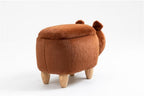 Pemberly Row Modern Fabric Bear Storage Ottoman, Soft Fur-Like Fabric, Brown/Natural Finish, Solid Wood Legs, Hidden Storage, 14.17" H x 13.8" W x 24.8" D, Living Room, Kids' Room, Playroom Accent
