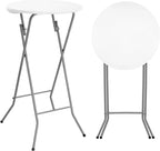 Byliable 24in Round Cocktail Table, Bar Height High Top Foldable Bistro Table with Removable Legs, Portable Plastic Indoor Outdoor for Patio, Party, Backyard, Events, White