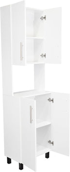 22.2" D*13.2" W*76.8" H Kitchen Pantry with 2 Shelves, 2 Double Doors with Sliver Door Handles, Wood Rectangular Storage Cabinet, Modern Minimalist, for Living Room, Dining Room, White