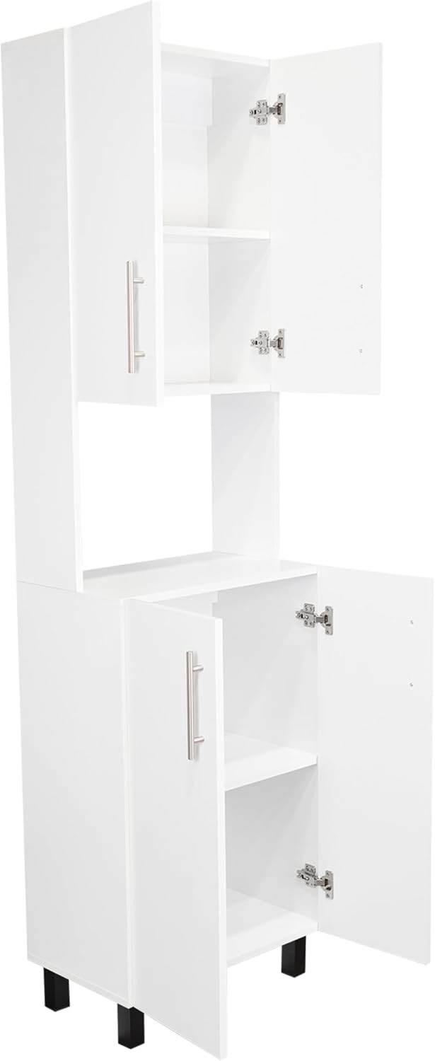 22.2" D*13.2" W*76.8" H Kitchen Pantry with 2 Shelves, 2 Double Doors with Sliver Door Handles, Wood Rectangular Storage Cabinet, Modern Minimalist, for Living Room, Dining Room, White