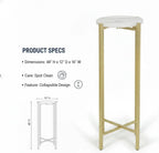 Collapsible Drink Table, Gold Metal Frame with White Marble Top