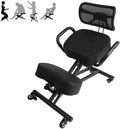 Ergonomic Height Adjustable Breathable Kneeling Chair Back Support Kneeling Chair with Leather Cushion Comfortable Mesh Backrest, Spine Alignment Support