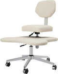 Cross Legged Office Chair with Wheels, Criss Cross Chair with 2 Adjustable Cushions, Ergonomic Meditation Chair for Home Office, Kneeling Chair with Swivel Base, Ivory White