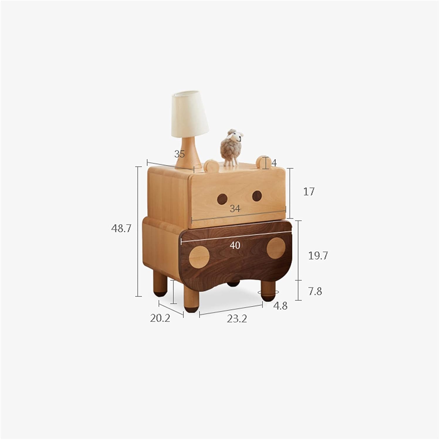 Children'sSolidWoodBedsideTable,SimpleAndModernNightstandForBedroom,CreativityBoyGirlBedsideCabinet2Drawer,BedroomLivingRoomStorageUnit40X35X48.7CM Needed