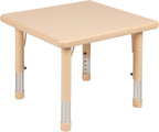 Flash Furniture 24" Square Natural Plastic Height Adjustable Activity Table Set with 2 Chairs