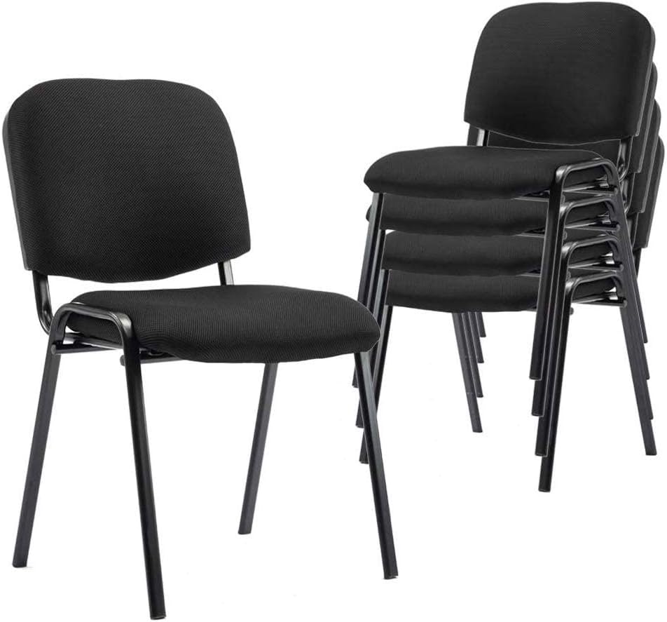 Stackable Office Guest Chairs, Reception Waiting Room Chairs with Padded Seat & Back, Armless No Wheels Conference Chairs for Training, Meeting, Lobby, Set of 5, Black Mesh Fabric