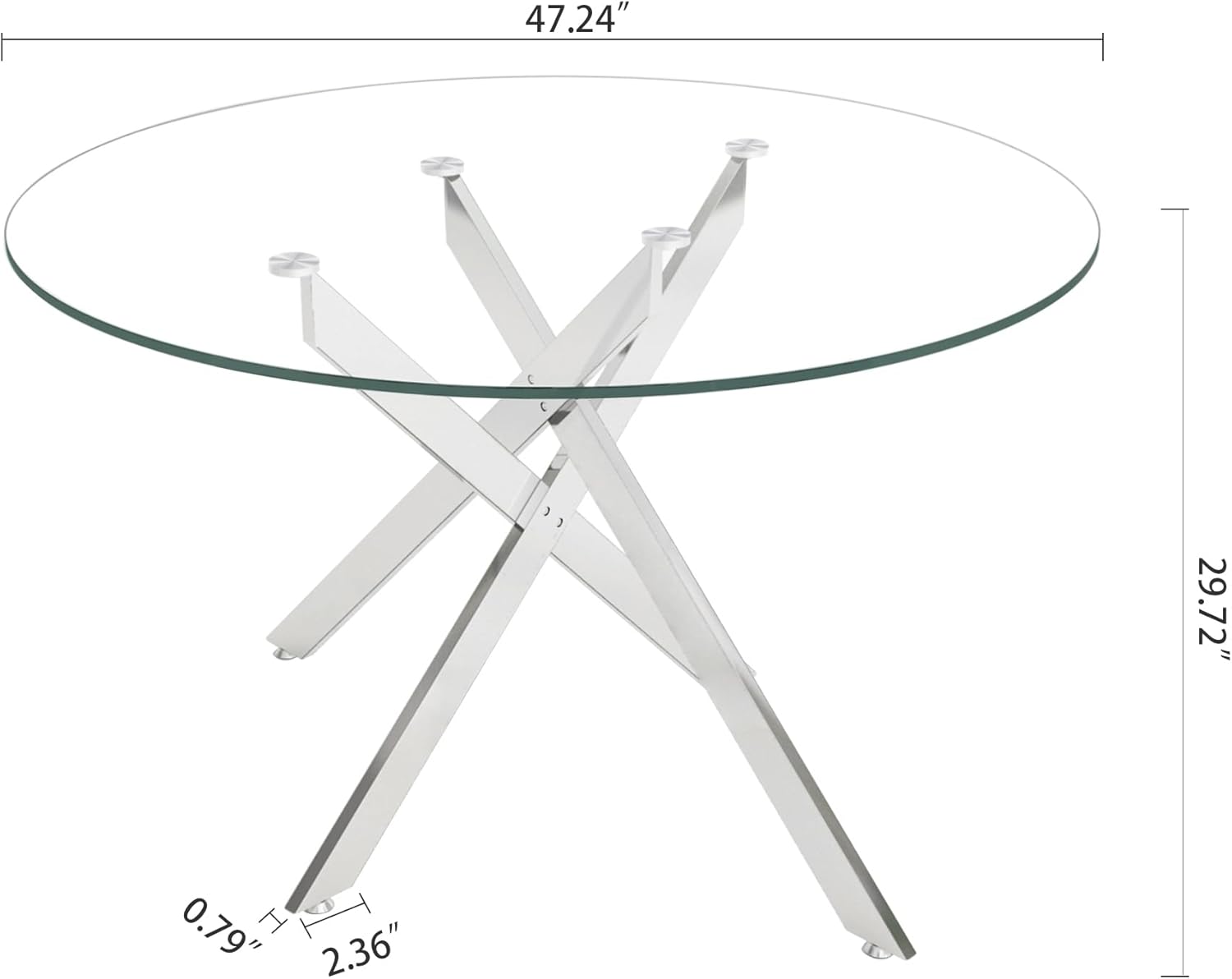 7-Piece Round Glass Dining Table Set for 6, 47" Circle Kitchen Table with 6 Black Velvet Chairs Modern Silver Glass Dining Room Table Set for 6 with Steel Leg Chair
