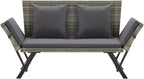 Outdoor Garden Day Bed, 69.3 Inch Convertible Patio Lounger with Grey Rattan Finish, 2-Person Weather-Resistant Bench for Backyard, Deck, and Poolside Relaxation