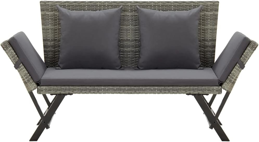 Outdoor Garden Day Bed, 69.3 Inch Convertible Patio Lounger with Grey Rattan Finish, 2-Person Weather-Resistant Bench for Backyard, Deck, and Poolside Relaxation
