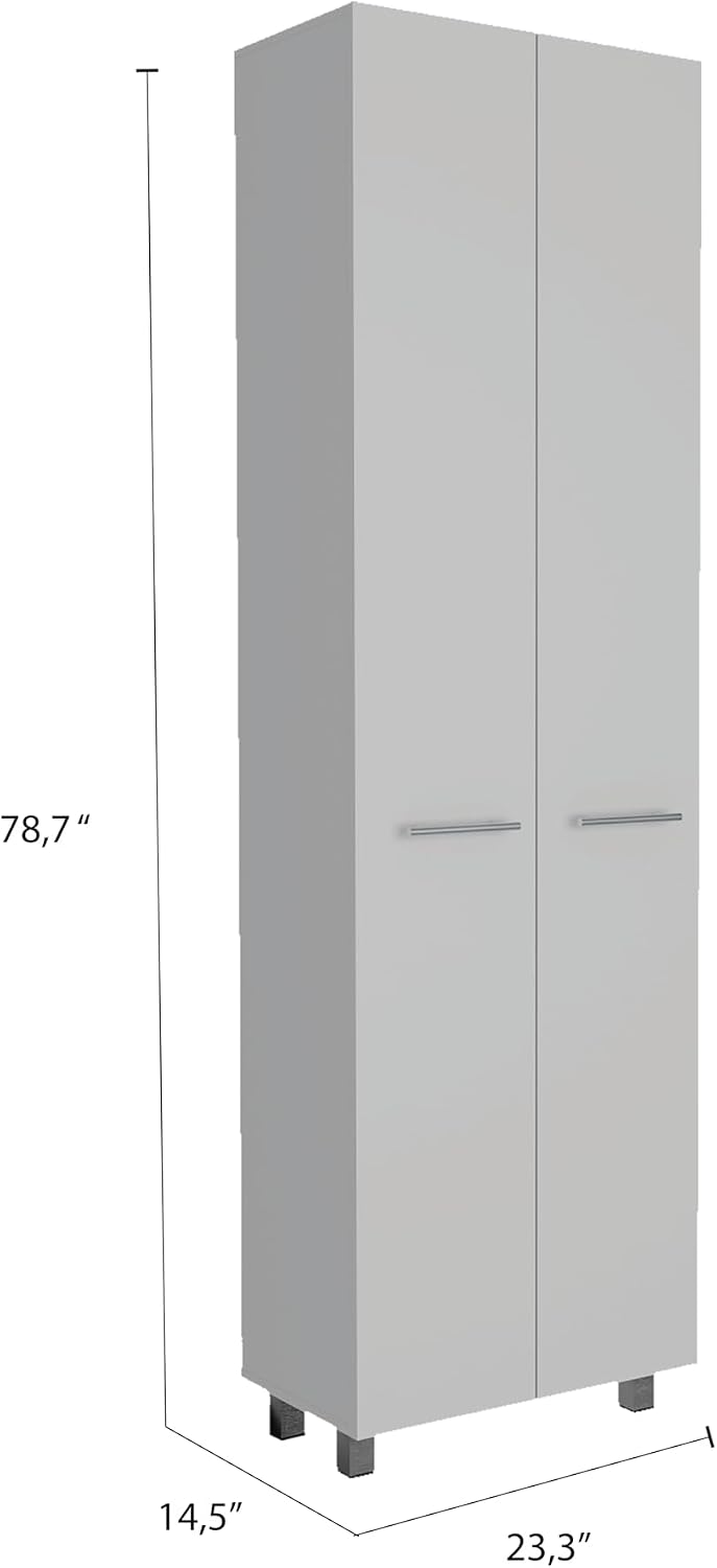 Pensacola Double Door Pantry Cabinet: 78" High Storage with 5 Shelves - White Modern Style Particle Board for Home Organization & Kitchen Storage