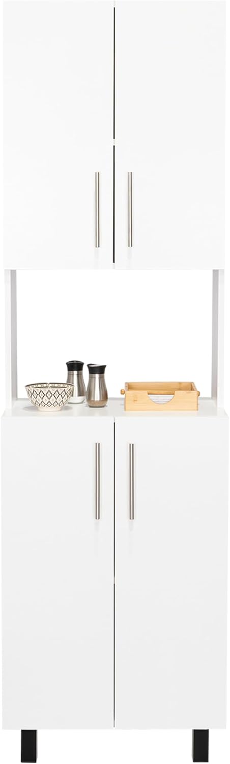 22.2" D*13.2" W*76.8" H Kitchen Pantry with 2 Shelves, 2 Double Doors with Sliver Door Handles, Wood Rectangular Storage Cabinet, Modern Minimalist, for Living Room, Dining Room, White