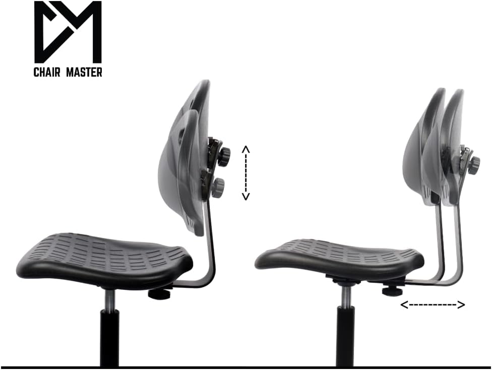 Chair Master-Blue Deluxe Ergonomic Polyurethane Chair. 10" of Height Adjustment (23"-33" Seat Ht). 18" Adjustable Footring 450 lb Capacity. Easy to Clean. for Automotive, Lab, Cleanroom (Blue)