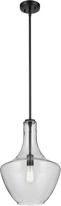 Kichler Everly 1-Light Bell Pendant Light Fixture with Clear Seeded Glass in Black for Kitchen Island, Dining Room, Bedroom, Modern Hanging Light (19.75" x 13.75"), 42046BKCS