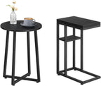 HOOBRO Side Table, Round End Accent Table with Sturdy Metal Pedestal, C Shaped Side Table with Storage Shelf, Small Snack Table BB95BZ01-BK29SF01