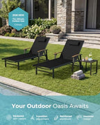 Outdoor Lounge Chair with Pillow, 5-Position Aluminum Chaise Lounge with Wheels & Armrests, 400 lbs Heavy Duty Patio Pool Chair for Backyard, Deck, Beach & Poolside (Black)