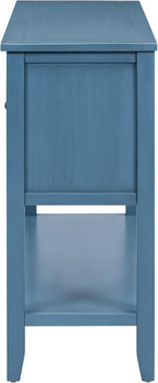 P PURLOVE Console Table Buffet Sideboard Sofa Table with Drawers Cabinets and Bottom Shelf (Light Navy)