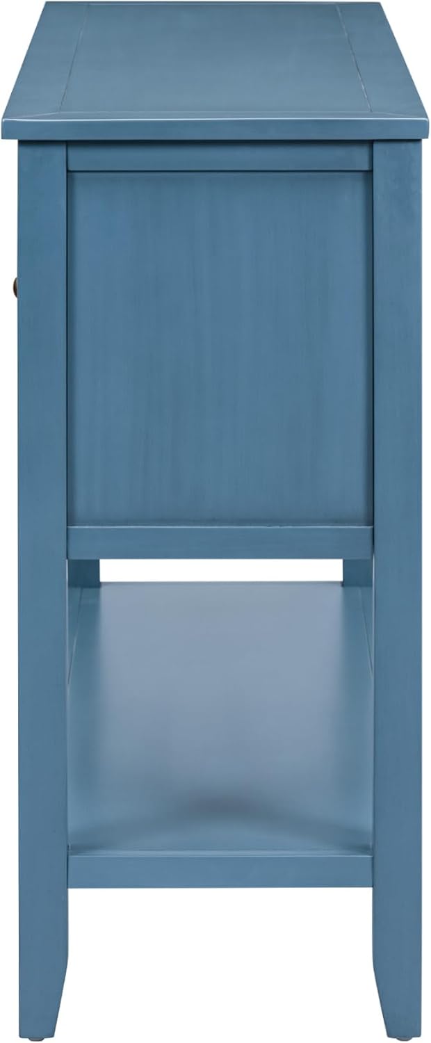 P PURLOVE Console Table Buffet Sideboard Sofa Table with Drawers Cabinets and Bottom Shelf (Light Navy)