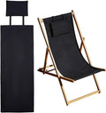 Beach Chair Replacement Cloth 146cmx43.2cm Lounge Chair Replacement Canvas Black Sling Chairs Replacement Fabric with Pillow for Sunbathing Courtyard Garden Beach