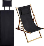 Beach Chair Replacement Cloth 146cmx43.2cm Lounge Chair Replacement Canvas Black Sling Chairs Replacement Fabric with Pillow for Sunbathing Courtyard Garden Beach