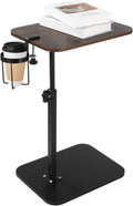 Rotating C Shaped Side Table with Cup Holder, Adjustable Height Sofa Side Table, 360 Swivel Tray Table, Slide Under Couch End Table for Bedside, Laptop, Small Space