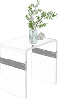 Dethan Clear Acrylic Accent Table, 16.3" x 12.0" x 18.1" U-Shape Modern Lucite End Table for Living Room and Bedroom Home Décor, (Silver)