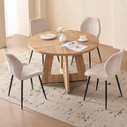 47" Round Dining Room Table Set for 4, [Fanned Base] [1.38" Thick Top] Wood Kitchen Table with 4 Boucle Dining Chairs