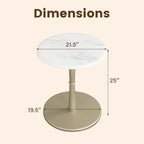 Giantex Round Marble Side Table, Modern Sofa Couch End Table w/Stone Finish & Wooden Pedestal, Coffee Drink Tables, Accent Bedside Night Stand for Bedroom Living Room Small Spaces (White & Gold,1)