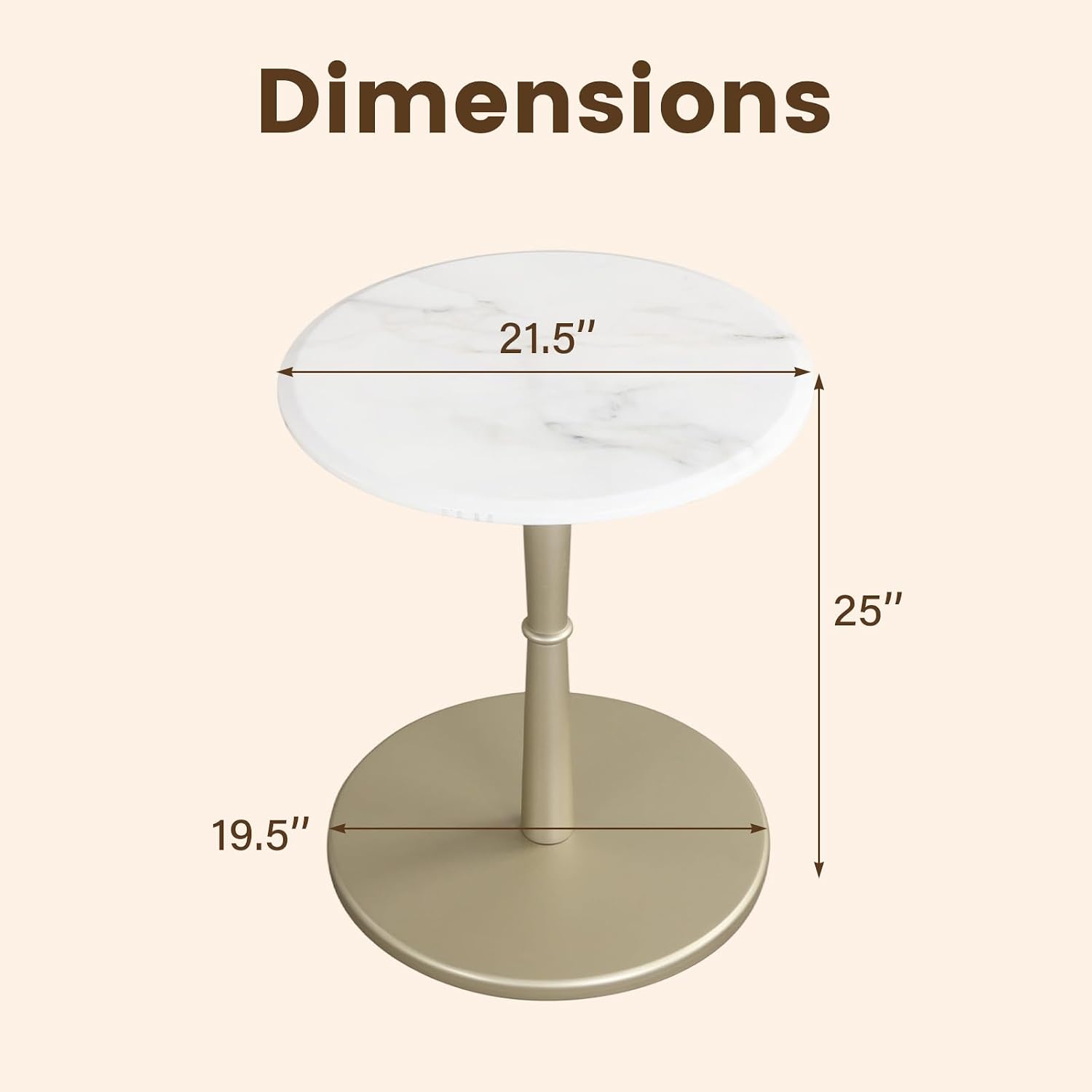 Giantex Round Marble Side Table, Modern Sofa Couch End Table w/Stone Finish & Wooden Pedestal, Coffee Drink Tables, Accent Bedside Night Stand for Bedroom Living Room Small Spaces (White & Gold,1)