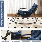 Rocking Chair with Storage Pocket, Upholstered Nursery Glider Rocker with Padded Armrest & Cushion, Ergonomic Accent Armchair for Living Room Bedroom Patio Garden, Breathable, Blue
