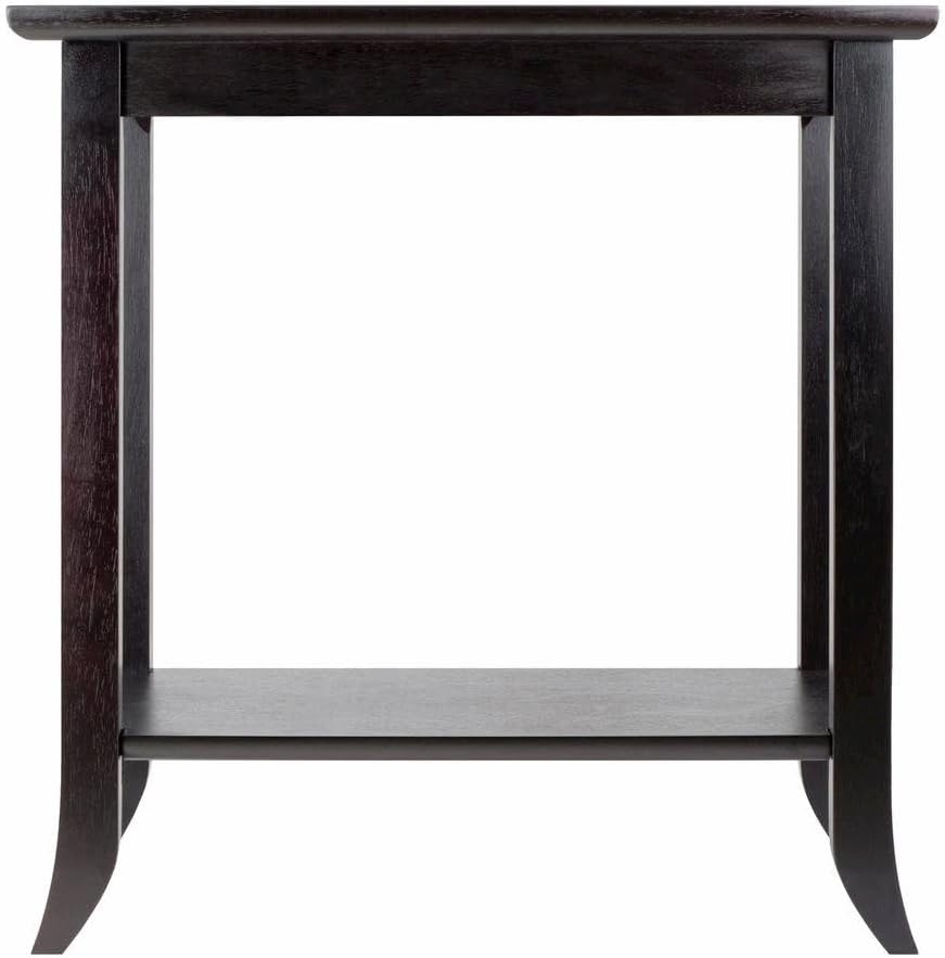 Furnifact Rectangular End Table, Glass Top, Lower Shelf, Flared Legs, Solid Wood Frame, Espresso Finish, Brown
