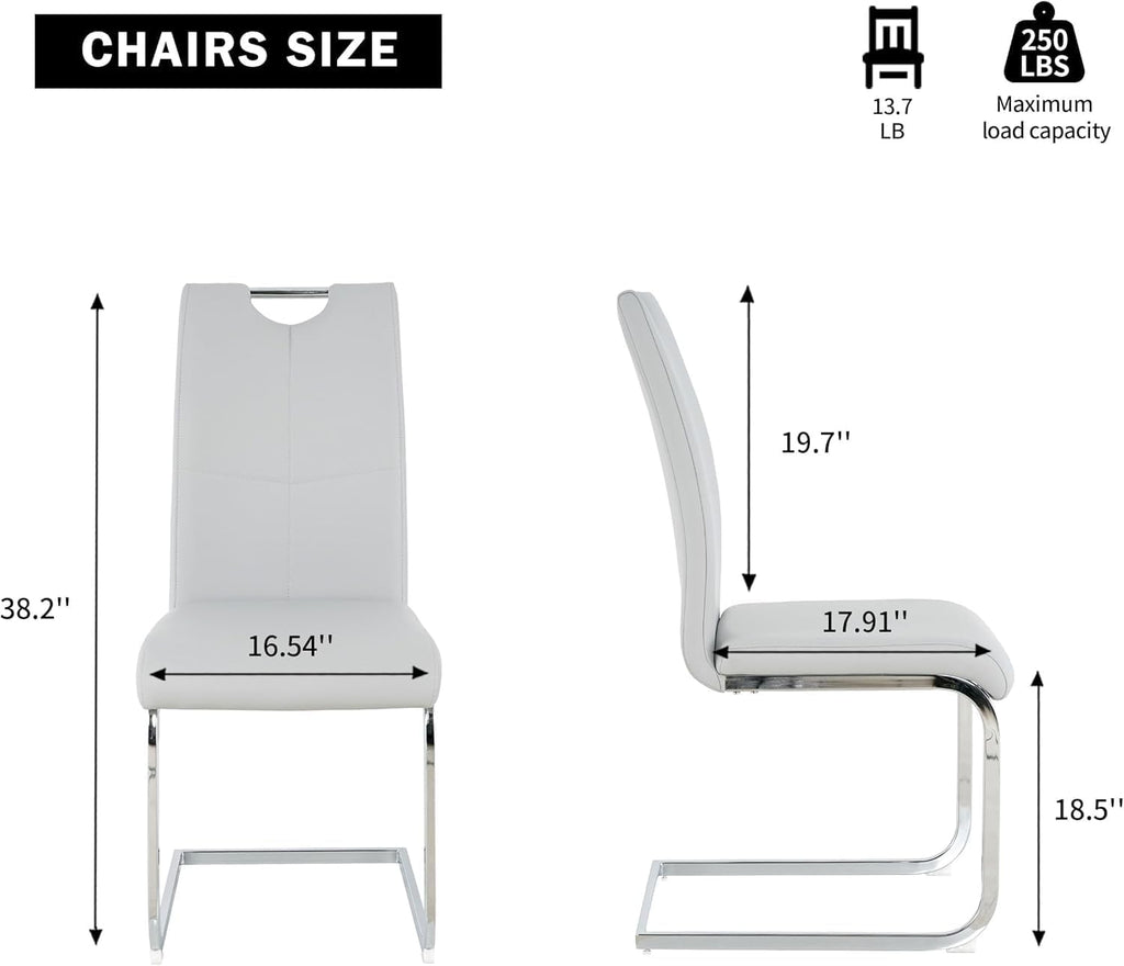 yeag Modern Dining Chairs Set of 4, High Back Kitchen and Kitchen Room Chairs with Silver Metal Chrome Legs and Upholstered PU Faux Leather Seat, Accent Side Chair for Home,Living Room, Gray