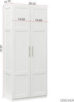 LUMISOL Modern Kitchen Pantry Cabinet with 2 Doors, Buffet Cupboards Sideboard with 4 Storage Spaces, Kitchen Hutch for Living Room Dining Room, White