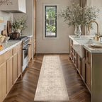2x8 Beige Washable Runner Rug for Hallway Kitchen Soft Low Pile Lightweight Runner Rug Non Slip Vintage Accent Carpet Bathroom Front Door Beside Bed Home Decor