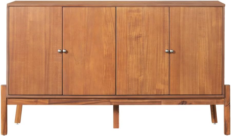 Saiveina Vintage Sideboard Buffet Cabinet, 56.8" W X 18" D X 34.2" H, 4-Door Storage Cabinet with Metal Handles, MDF & Acacia Veneer, Brown Finish for Dining Room or Living Room
