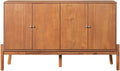 Saiveina Vintage Sideboard Buffet Cabinet, 56.8" W X 18" D X 34.2" H, 4-Door Storage Cabinet with Metal Handles, MDF & Acacia Veneer, Brown Finish for Dining Room or Living Room