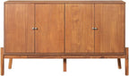 Saiveina Vintage Sideboard Buffet Cabinet, 56.8" W X 18" D X 34.2" H, 4-Door Storage Cabinet with Metal Handles, MDF & Acacia Veneer, Brown Finish for Dining Room or Living Room