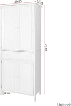70.87" Tall Kitchen Pantry Storage Cabinet with 4 Doors and Drawer, White Wood Cupboard Locker with and Adjustable Shelves for Kitchen, Dining Room, Living Room, 29.53 inch