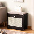 Elegant Bamboo Shoe Rack with Foldable Drawers & Cushion Slim 70cm Space-Saving nizer for Sneakers Heels & Slippers - Stylish Black Entryway Storage Solution