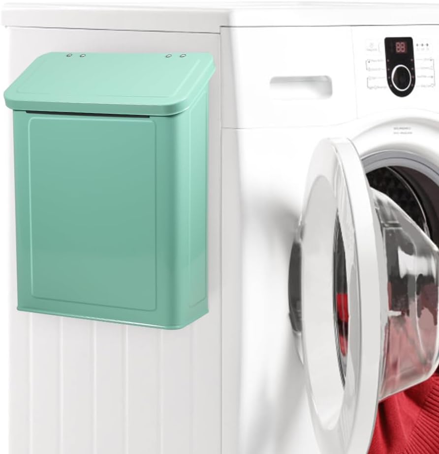 Picowe Magnetic Laundry Storage, Large Metal Lint Holder Bin with Lid for Laundry Room, Space-Saving Trash Container Hanging on Dryer, Washer or Wall Mount Trash Bin (Green)