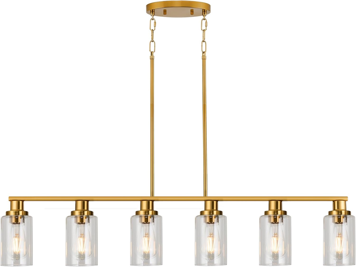 Kitchen Island Lighting, 6-Light Modern Dining Room Light Fixture Over Table,44.3'' Vintage Farmhouse Gold Linear Chandelier, Industrial Pendant Lights for Kitchen Island with Clear Glass Shade