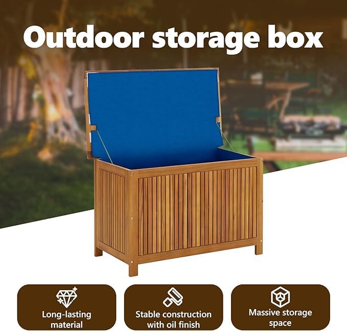 Casafoyer Garden Storage Box 35.4"x19.7"x41.7" Solid Acacia Wood-Rustic Outdoor/Indoor Storage Bench with Ample Space-Durable & Waterproof.