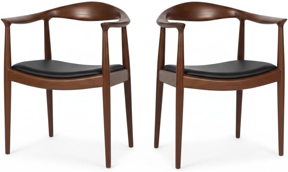 Kennedy Armchair Set of 2, Mid Century Modern Dining Chair, PU Upholstered Kennedy Chair, Ash Wood Armchair for Living Room, Dining Room, Office, Kitchen, Fully Assembled (Walnut)