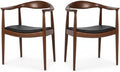 Kennedy Armchair Set of 2, Mid Century Modern Dining Chair, PU Upholstered Kennedy Chair, Ash Wood Armchair for Living Room, Dining Room, Office, Kitchen, Fully Assembled (Walnut)