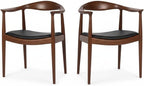 Kennedy Armchair Set of 2, Mid Century Modern Dining Chair, PU Upholstered Kennedy Chair, Ash Wood Armchair for Living Room, Dining Room, Office, Kitchen, Fully Assembled (Walnut)