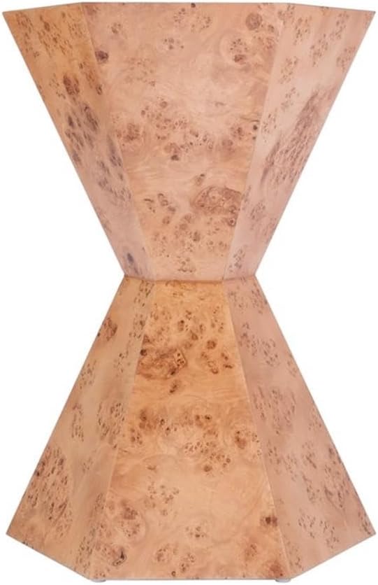 Beaumont Lane Hexagon Modern Wood Side Table, Mappa Burl Veneer, Medium Brown Finish, 20" W x 20" D x 28.5" H, Drum Shape Design, Fully Assembled End Table for Living Room, Office, or Bedroom Use