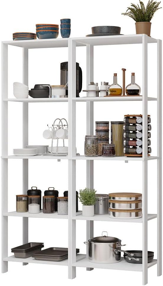Madesa Kitchen Pantry Storage Rack with 10 Open Shelves 47" L Multiuse Modular Cabinet for Kitchen Organization - White